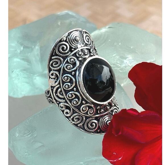 925 Sterling Black Onyx Ring Size 6 - Picture 4 of 7